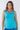 Close-up of silky-soft knit on turquoise Dakota Cowl Neck Sleeveless Knit Top cowl neck draped finish