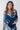Close-up of silky-soft knit on hand-dye blue white Blake 46115 Sleeve Asymmetrical Knit Tunic print placement varies
