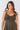 Close-up of silky-soft knit on olive green Jen V-Neck Empire Waist Knit Dress empire waist draped finish