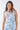 Close-up of silky-soft knit on multicolor light blue white Lulu Sleeveless Fringe-Hem Maxi Knit Dress fringe finish