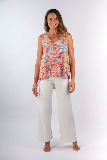 Front view of cream off-white Jenna Relaxed Leg Knit Pants relaxed wide-leg silhouette easy fit resort