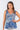 Close-up of silky-soft knit on blue cool-toned Emily V-Neck Knit Tank Top chrysanthemum print placement varies
