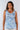Close-up of silky-soft knit on multicolor light blue white Emily V-Neck Knit Tank Top print placement varies