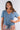Close-up of silky-soft knit on blue Halle Short Sleeve V-Neck Tie-Front Knit Top tie-front draped finish