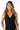 Close-up of silky-soft knit on black Christina V-Neck Wide-Leg Knit Jumpsuit smooth texture wide-leg finish