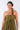 Close-up of super-soft rayon on multicolor dip-dye green beige Ava Strapless Pleated Bodice Maxi Dress artisanal finish