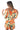 Close-up of floral multicolor Amber Convertible Off-Shoulder Ruffle Mini Dress ruffle detail beach to bar