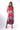 Front view of multicolor tie-dye red blue Kate Reversible Lattice Back Midi Dress relaxed silhouette resort
