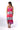 Detail of multicolor tie-dye red blue Kate Reversible Lattice Back Midi Dress handmade lattice finish