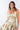 Close-up of super-soft rayon on multicolor Marilyn Sweetheart Neck Halter Midi Dress tropical print finish