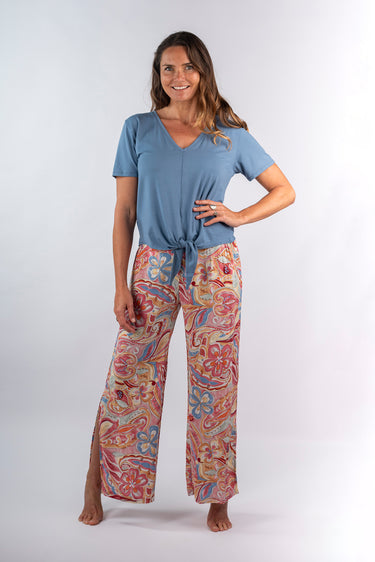 Front view of multicolor warm pastels Nina Straight Leg Pants With Slits relaxed straight-leg silhouette resort