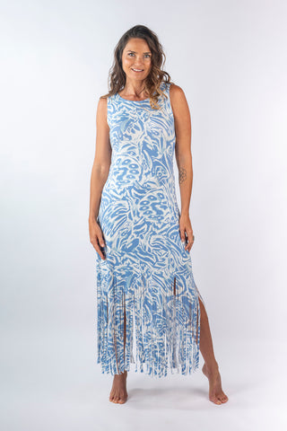Lulu Sleeveless Fringe-Hem Maxi Knit Dress