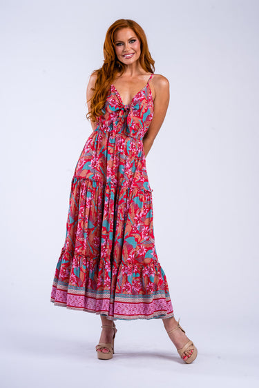 Sandra Tie-Front Ruffle Maxi Dress