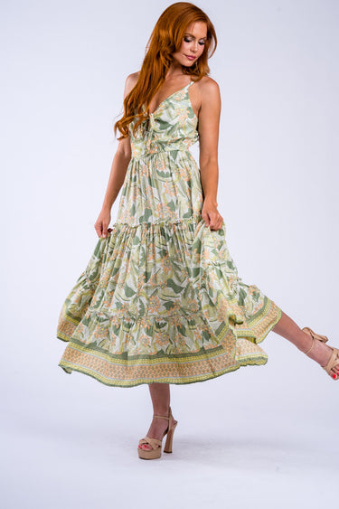 Sandra Tie-Front Ruffle Maxi Dress