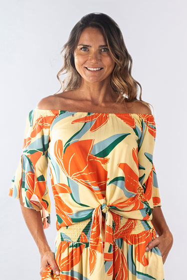 Joy Convertible Off-Shoulder Ruffle Sleeve Top